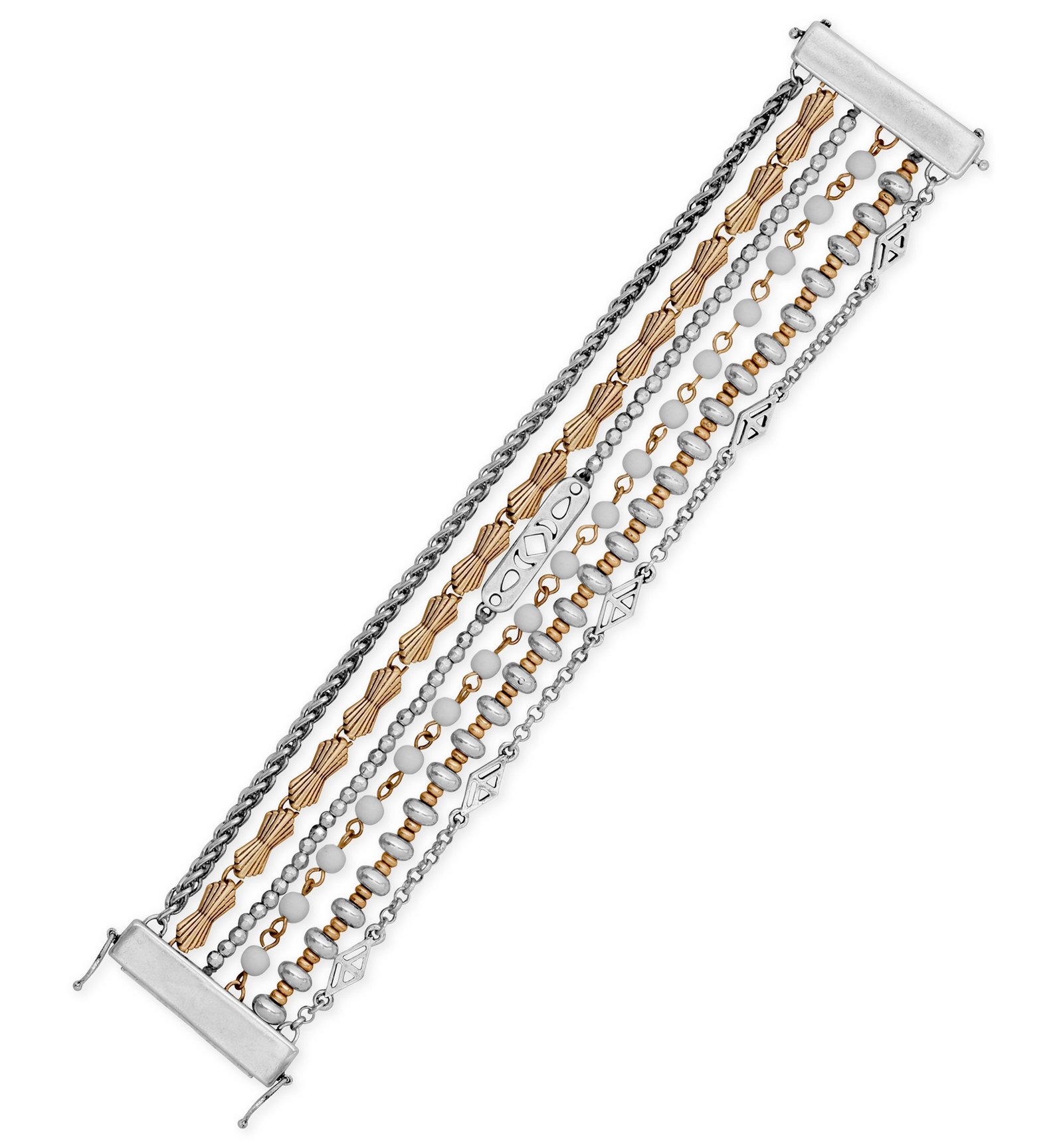 Lucky Brand Six-Strand Chain and Bead Bracelet, Two-Tone with White Beads