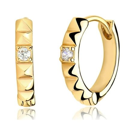 Mevecco 14K Gold Plated Dainty Shining Diamond Huggie Hoop Earring for Women Jew