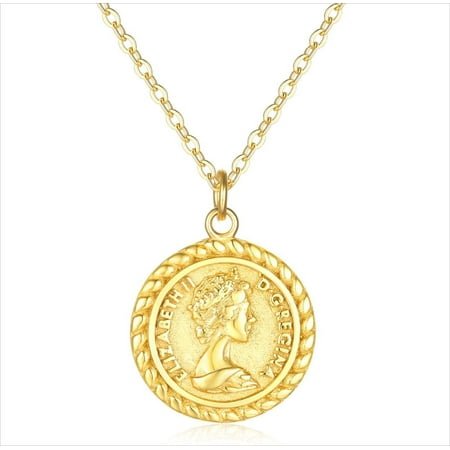 Mevecco 14K Gold Plated Elizabethan Medallion Necklace for Women Jewelry Gift