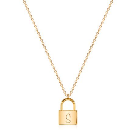MEVECCO 18K Gold Plated Personalized Padlock Initial Letter Pendant Necklace for