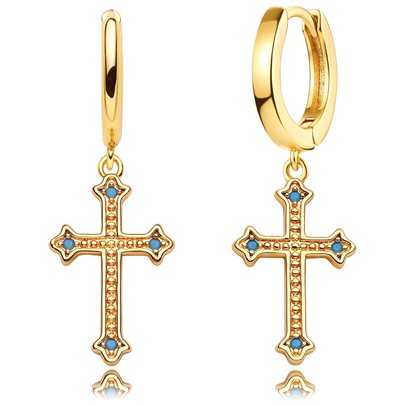 Mevecco Cross Charm Hoop Drop Earrings, 14K Gold Plated