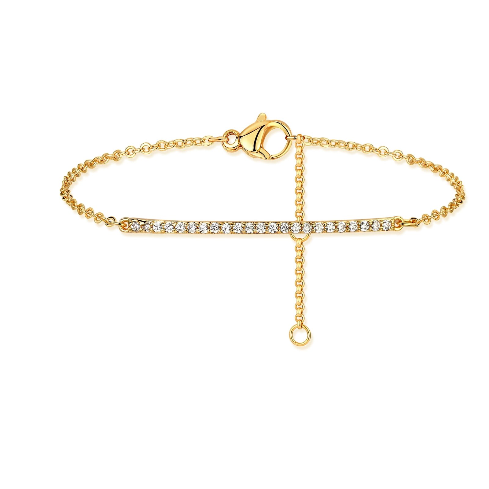 Mevecco MV-BRA079 Gold Plated Chain Bracelet with Pave Bar