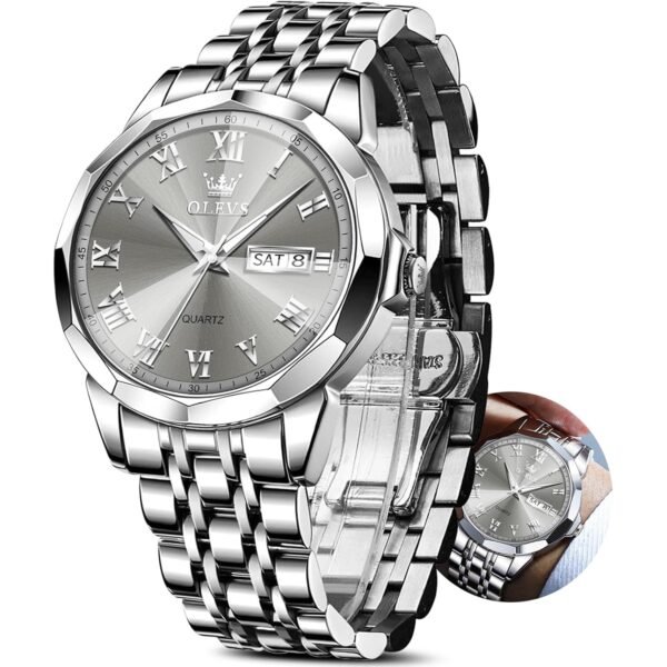 OLEVS Classic Men's Stainless Steel Watch with Date, Black