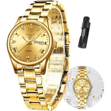 OLEVS Gold Watches for Women Classic Stainless Steel Waterproof Women's Wrist Watch Small Face