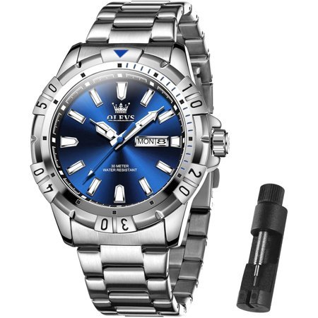 OLEVS Men Watch Big Dial Watches for Men Stainless Steel Watch with Day Waterproof Analog