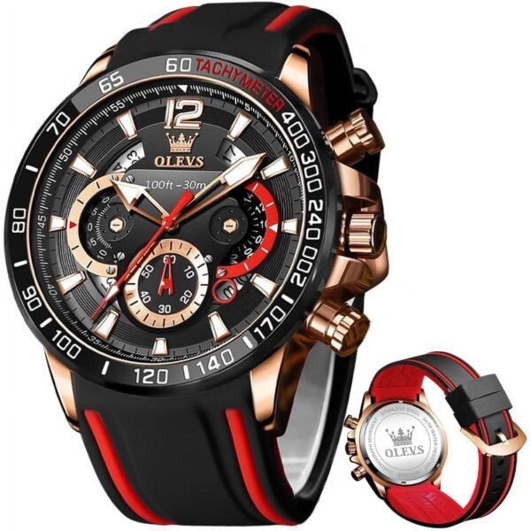 OLEVS Men's Chronograph Watch Black Silicone Strap