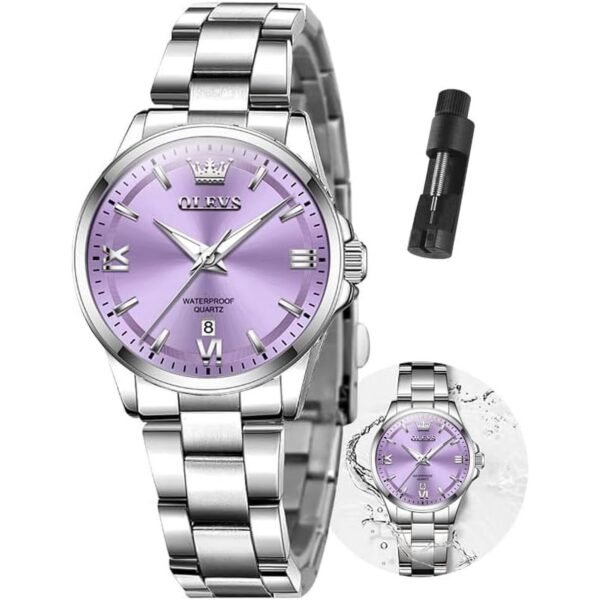 OLEVS Women's Gold-Tone Stainless Steel Quartz Watch in Purple