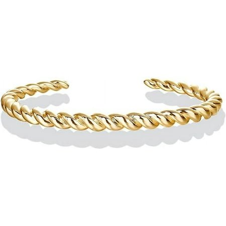 Pavoi Twisted Chunky Bangle Bracelet 6.5 inches in 14K Yellow Gold Plated