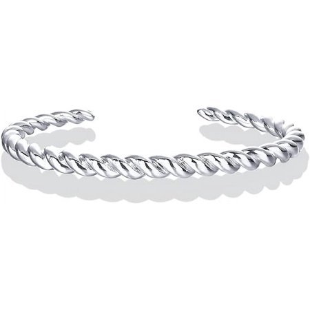 PAVOI Twisted Chunky Bangle Bracelet White Gold 7 Inches Rhodium-Plated