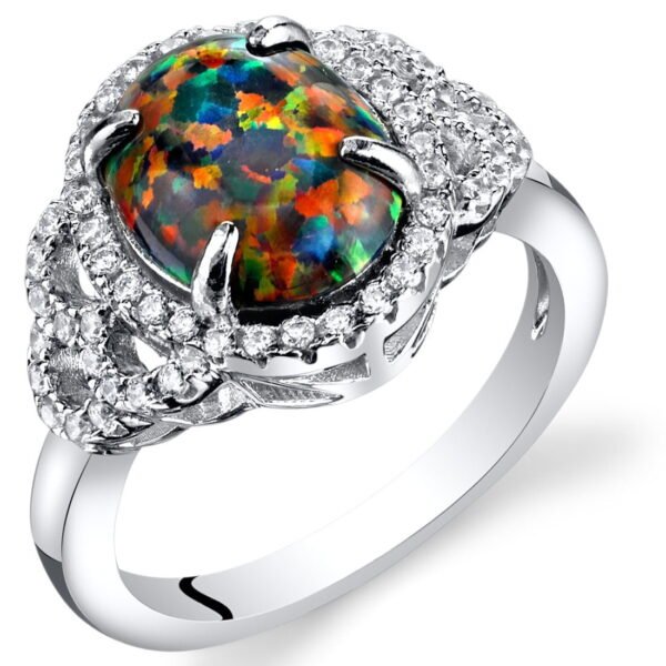 Peora Created Black Fire Opal Ring in Sterling Silver, Size 8