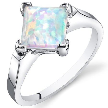 PEORA Created White Fire Opal Classic Solitaire Ring for Women 925 Sterling Silver 1.50 Carats