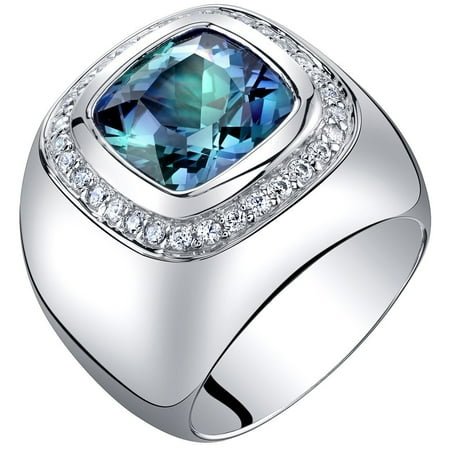 PEORA Men's Simulated Alexandrite Signet Ring 925 Sterling Silver Color-Changing Large 7
