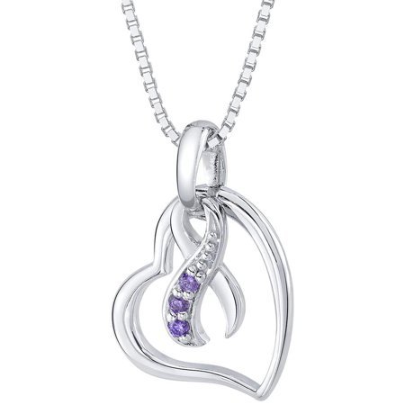 PEORA Sterling Silver Pancreatic Cancer Awareness Heart Pendant Necklace Hope Fight Survive