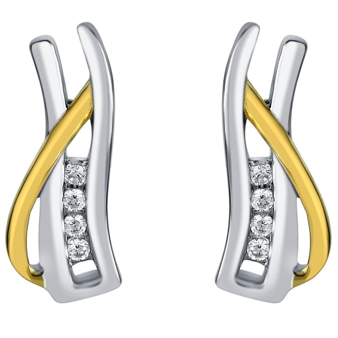 Peora Two-Tone Ribbon Bar Earrings in 925 Sterling Silver