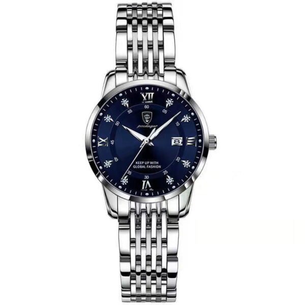 POEDAGAR Women's Silver-Tone Stainless Steel Quartz Watch