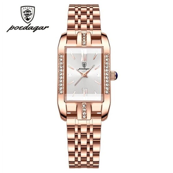 POEDAGAR Women's Square Quartz Watch, Green Dial