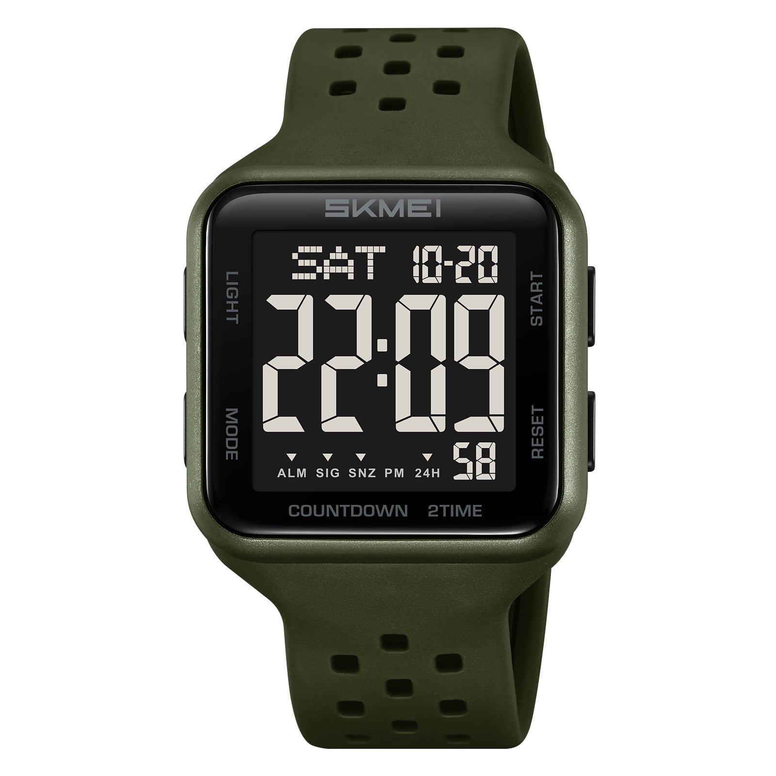SKMEI Digital Watch, Olive Green Case and Strap, Black Display Panel