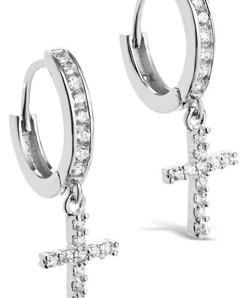 Sterling Forever Cross Hoop Earrings in Silver at Nordstrom