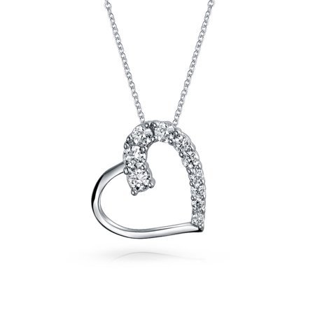 Sterling Silver Bling Jewelry Sterling Silver CZ Love Journey Heart Pendant 18in
