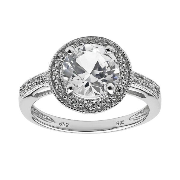 Sterling Silver Gemminded Sterling Silver White Topaz, Lab-Created White Sapphire and Diamond Accent Round