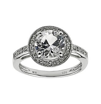 Sterling Silver Gemminded Sterling Silver White Topaz, Lab-Created White Sapphire and Diamond Accent Round