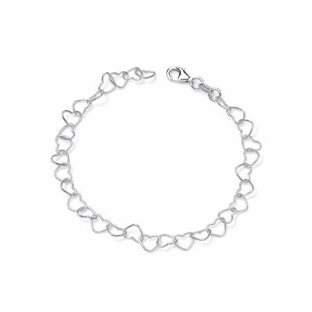 Sterling Silver PalmBeach Jewelry Sterling Silver Heart Link Ankle Bracelet 11