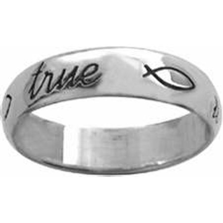 Sterling Silver Solid Rock Jewelry STERLING SILVER CURSIVE "true love waits" WITH ICHTHUSES RING