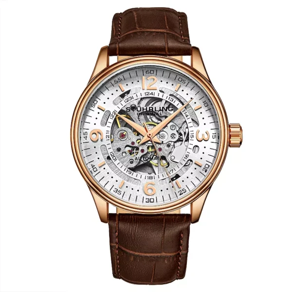 Stuhrling Men's Brown Leather Strap Watch 42mm