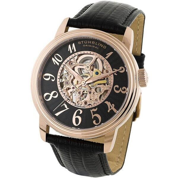 Stuhrling Original Men's Automatic Watch Black Leather Strap