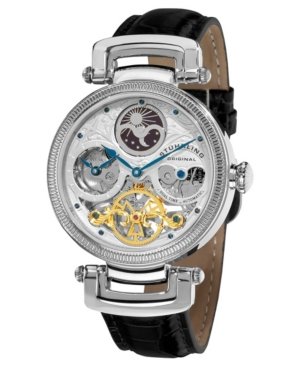 Stuhrling Original Stainless Steel Alligator Embossed Genuine Leather Strap Watch