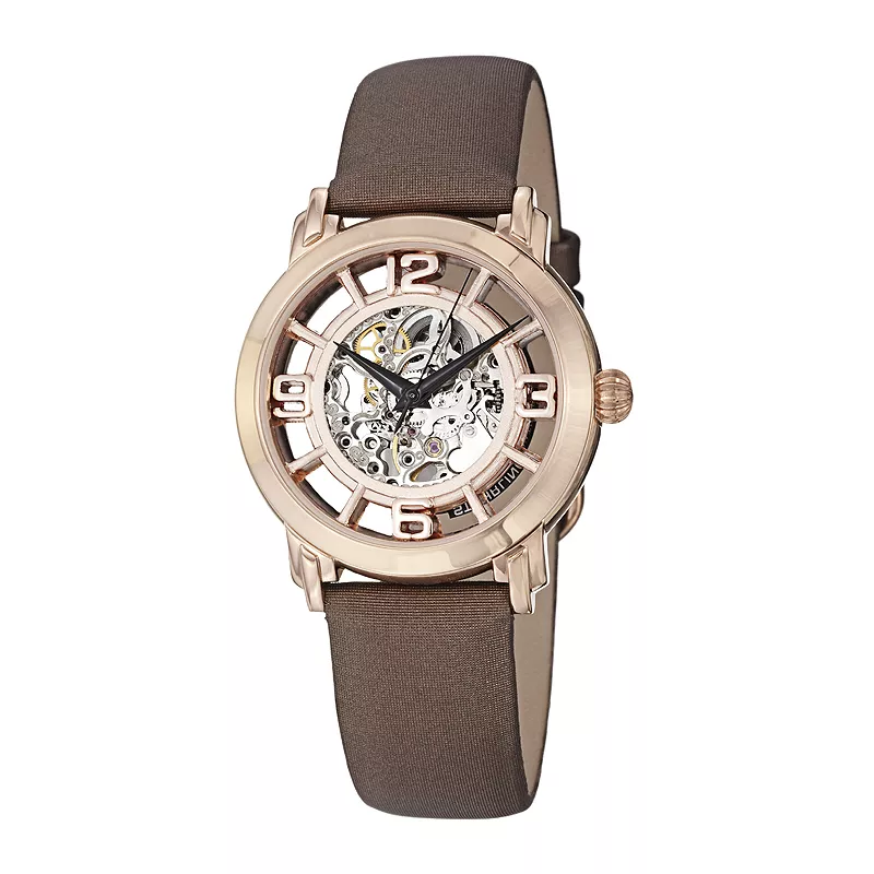 Stuhrling Original Stainless Steel Twill Covered Genuine Leather Strap Watch