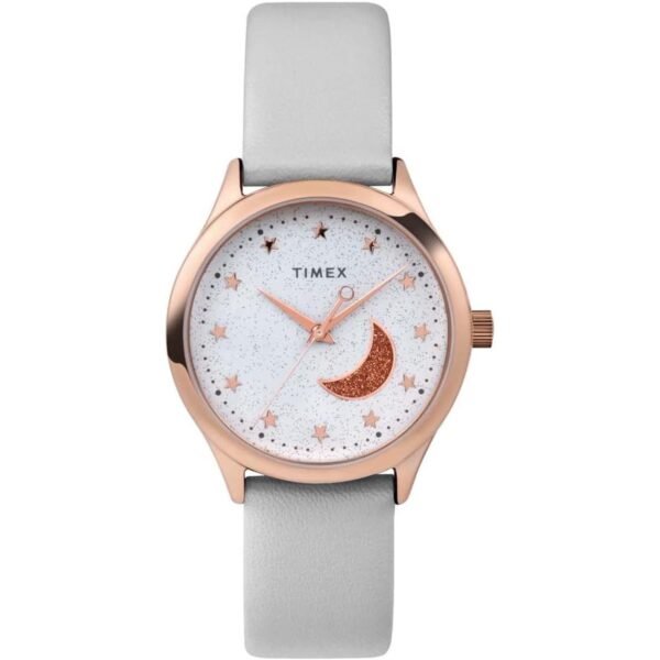 Timex Celestial Quartz Watch with Leather Strap, Gold-Tone