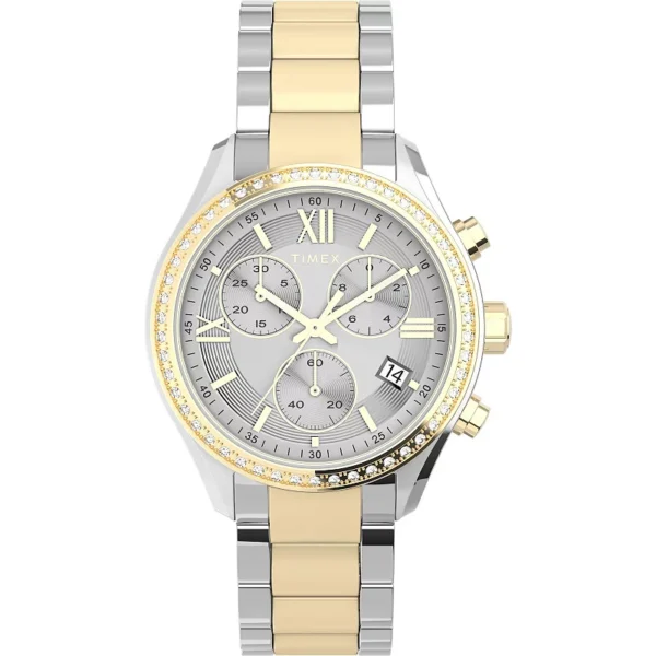 Timex Women's Standard Chronograph 38mm Watch – Two-Tone Case Two-Tone Dial Two-Tone Bracelet